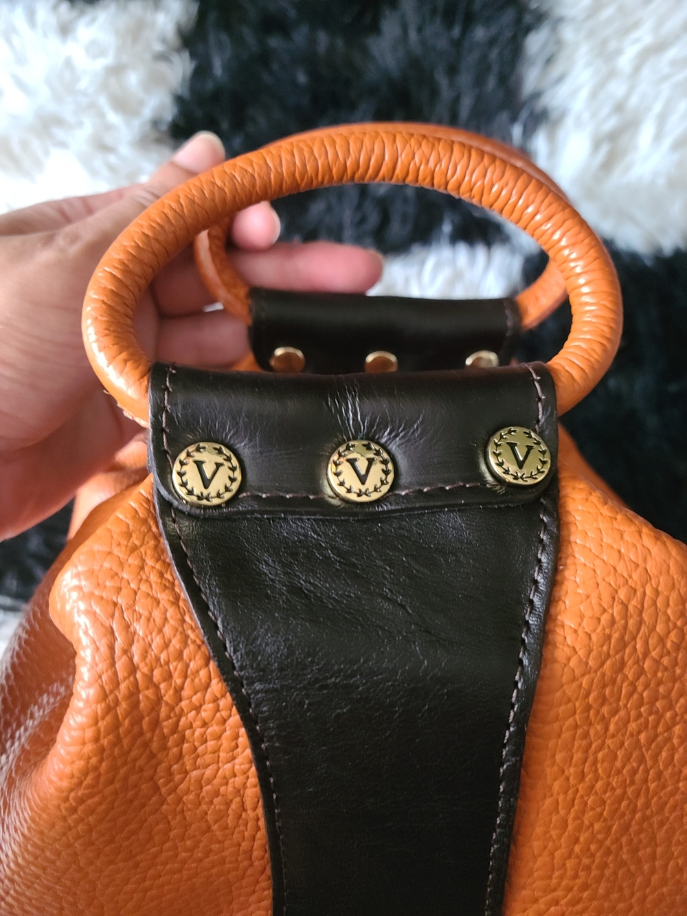 Valentina Italian Leather Orange & Brown Purse - Picture 3 of 8